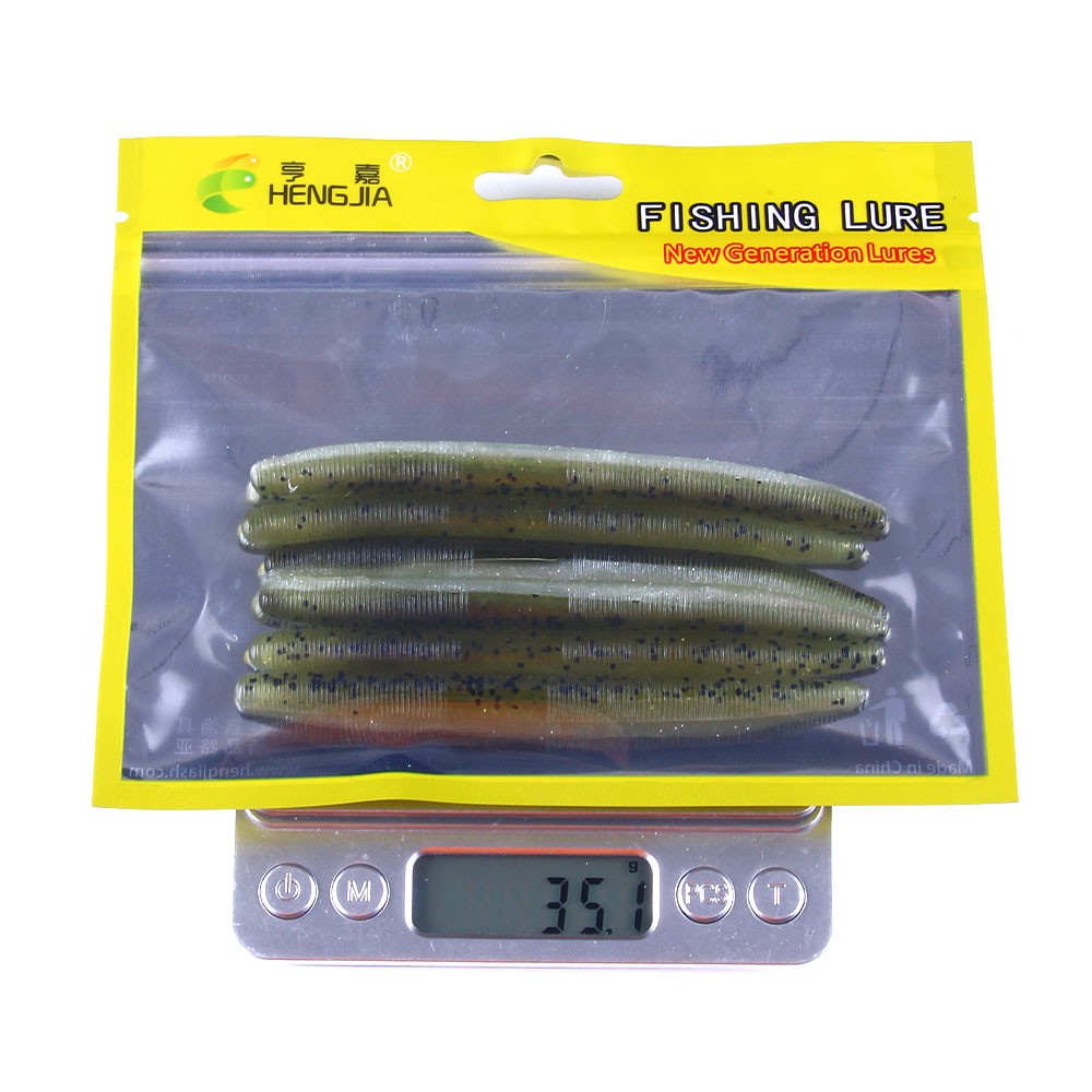 Hengjia 6pcs / Kantong Umpan Pancing Softlure Bentuk Udang Bahan Silikon 8 Warna Earthworm Baits Ukuran 11.5cm / 5.5g