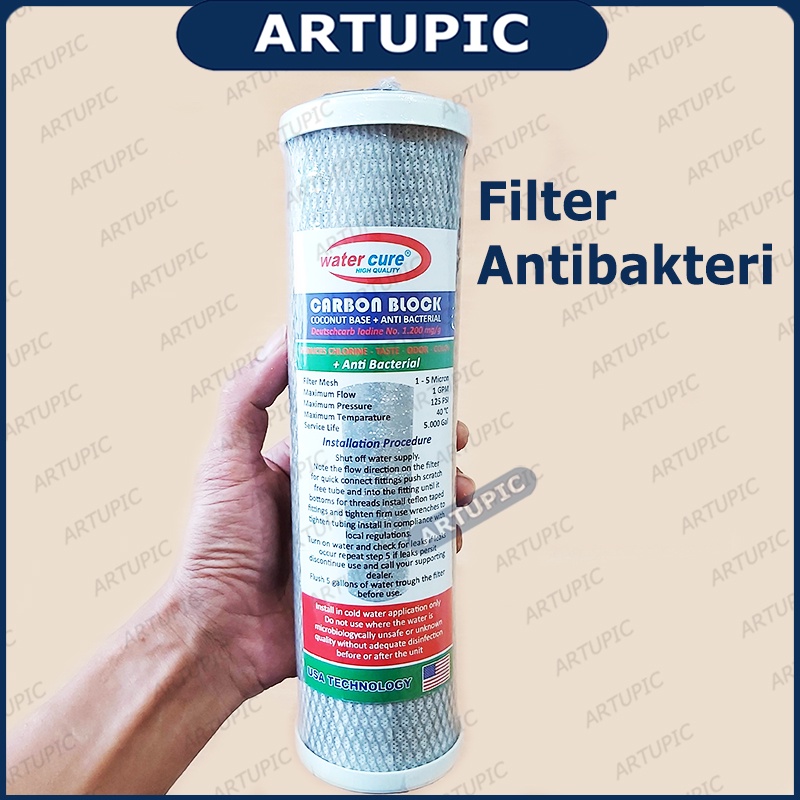 Filter Cartridge Carbon Block WITH ANTIBAKTERI ANTI BACTERIAL CTO Water Cure 10 inch Water Wizard