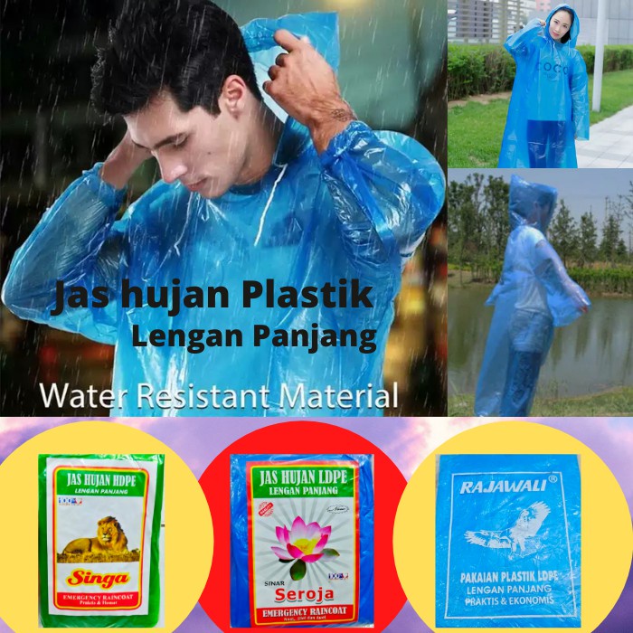 Jas Hujan Plastik LDPE HDPE Tebal - Ponco Poncho Plastik Darurat Emergncy Tebal Lengan Panjang dipakai Berulang Ulang - Mantel Hujan