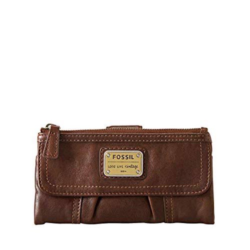 dompet fossil emory dark brown long live vintage espresso