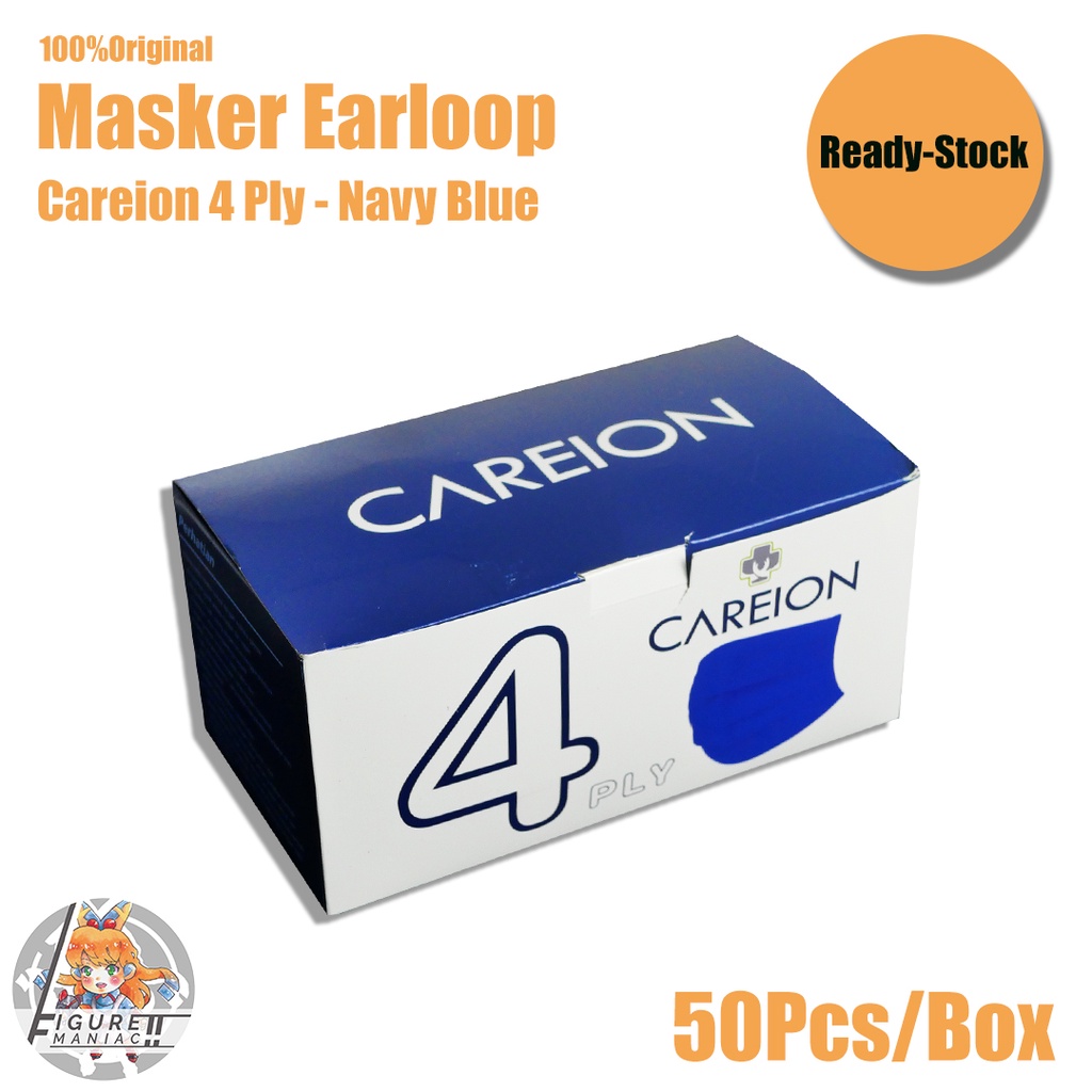 Figure Maniac - Masker Earloop Careion 4 Ply Box isi 50 Pcs Putih Hitam Abu Biru Pink