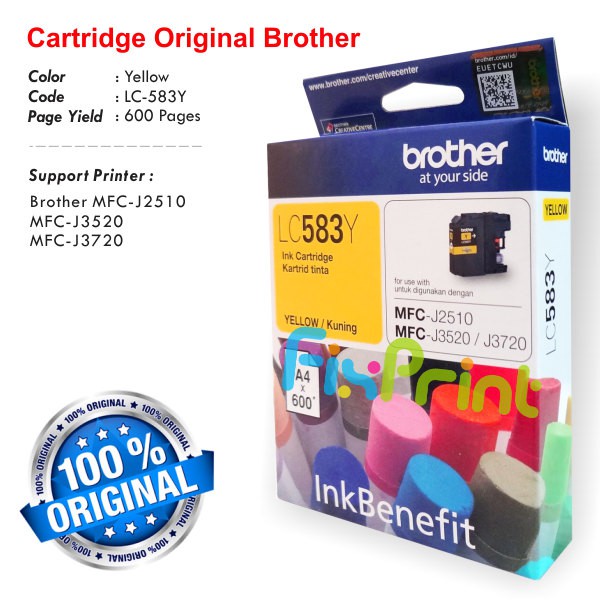 Cartridge Tinta Original Brother LC583BK LC583C LC583M LC583Y Printer MFC-J2510 MFC-J3520 MFC-J3720