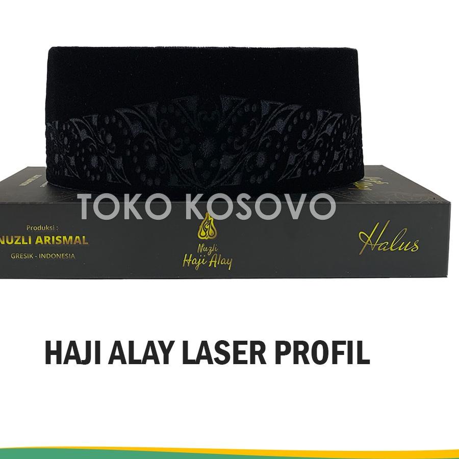 Special Songkok  HAJI ALAY LASER Tinggi 9, 10 Peci Hitam Motif AC / Kopeah Beludru Pigeon / Kopiah A