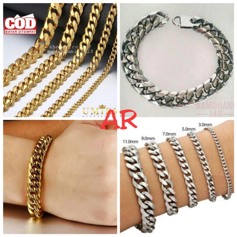 GELANG RANTAI PRIA BAJA SILVER DAN GOLD HIGH QUALITY Gelang Rantai Biker Titanium Stainless Steel