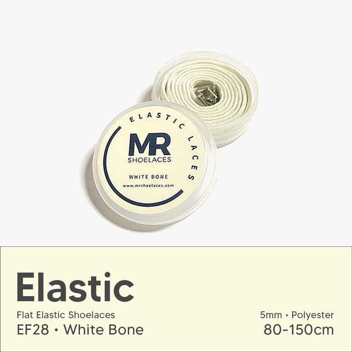 MR Shoelaces EF28 Elastic White Bone (Putih Tulang) Tali Sepatu Flat Elastis 80cm 100cm 120cm 150cm