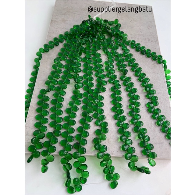 batu tetes air mata 10mm GREEN QUARTZ kuarsa hijau akik LUBANG SAMPING