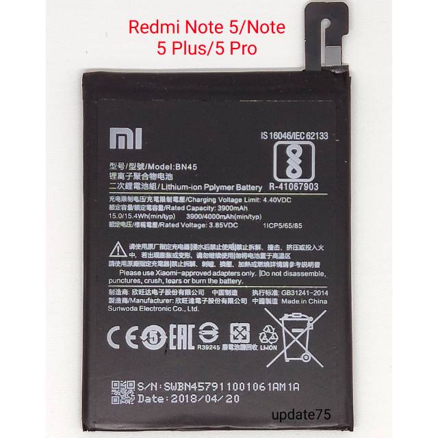 Baterai Xiaomi Redmi Note 5 Redmi Note 5 Pro Redmi Note 5 Plus BN45 original