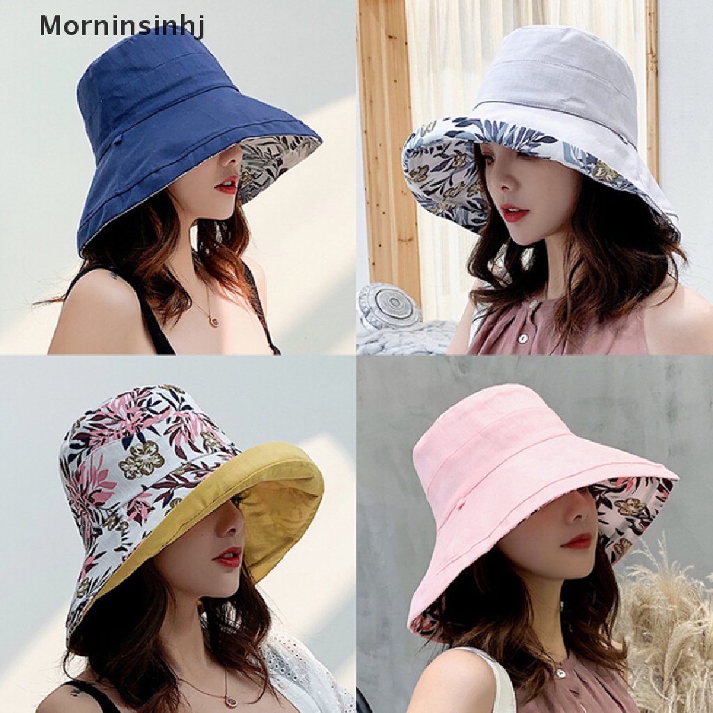 Mornin Topi Bucket / Fisherman Brim Lebar Anti UV Untuk Wanita / Musim Panas / Pantai