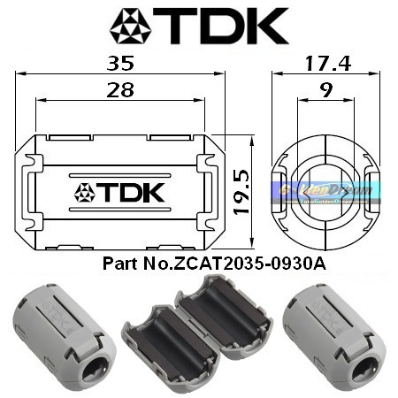 Magnet TDK Original Tipe ZCAT 2035 0930A Ferrite Kabel Busi Coil Injector Audio Diameter 7-10mm