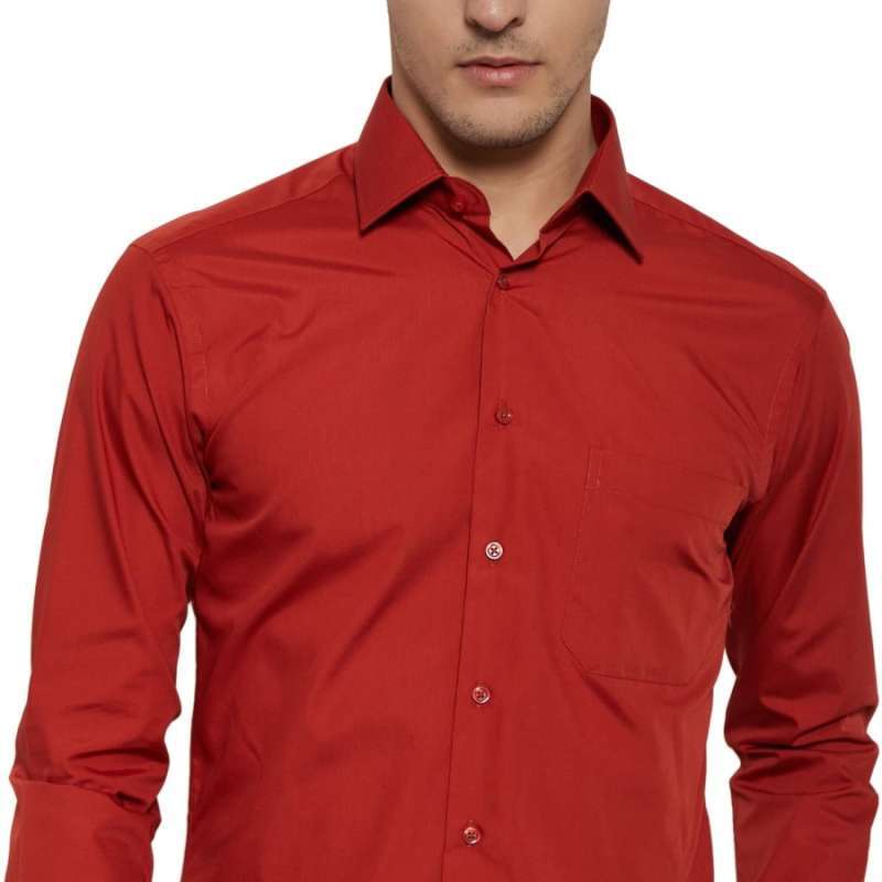 Lesta Langgeng Kemeja Formal Pria Warna Merah Polos Lengan Panjang Bahan Kain Katun