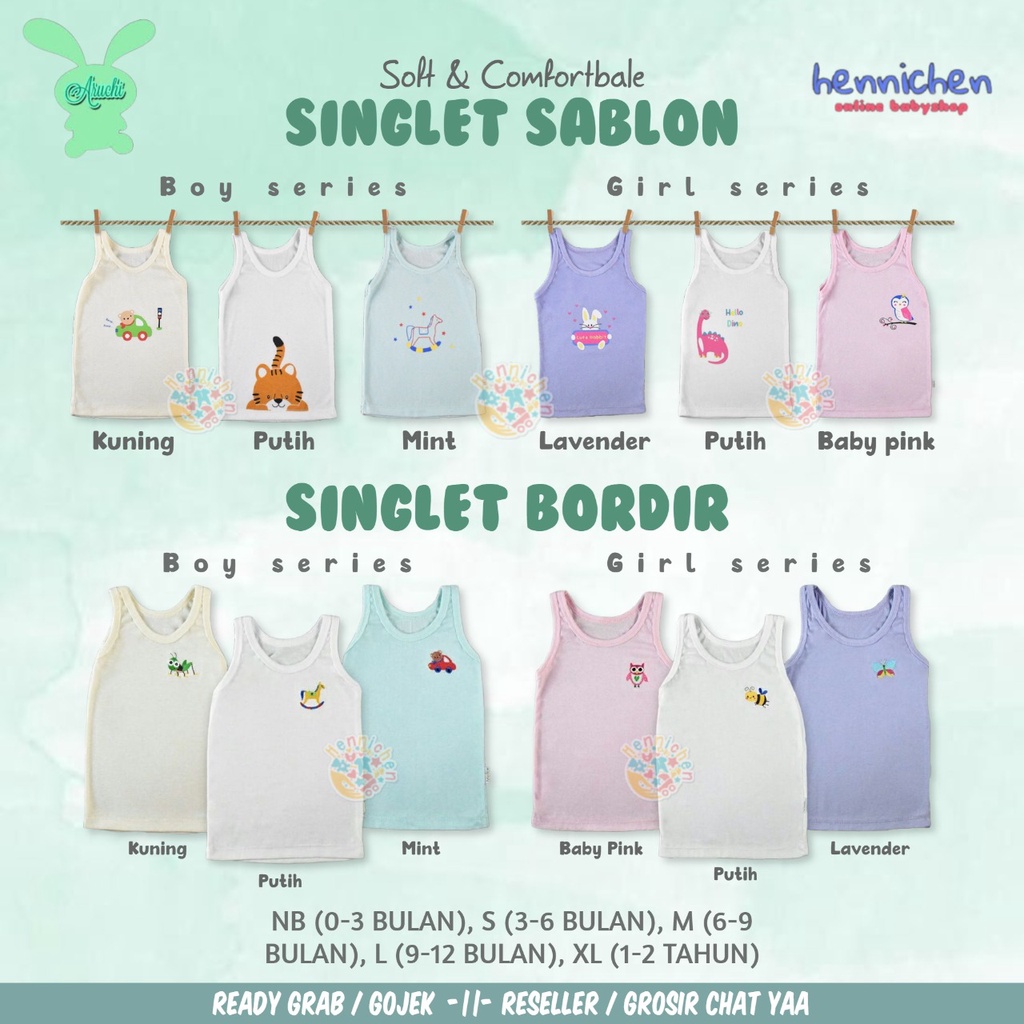 ARUCHI 3PCS SINGLET KAOS DALAM BORDIR KAOS DALAM SABLON KAOS DALAM ANAK PEREMPUAN ANAK LAKI LAKI/ KAOS DALAM KAZEL PUTIH DAN WARNA