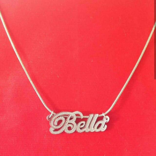 Kalung Nama Grafir Lapis Emas Putih