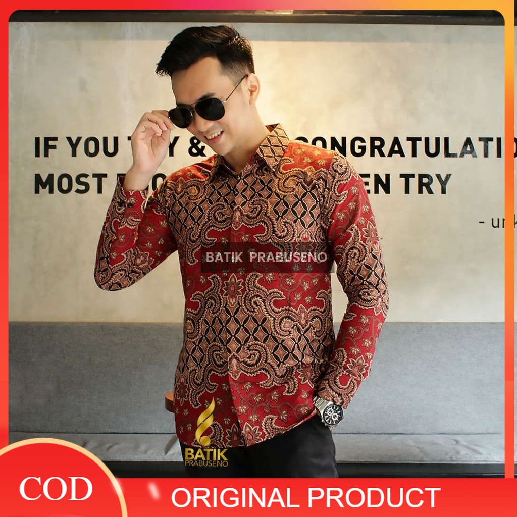 Batik Prabuseno Original 100% Batik Prabuseno - PRAYOGA Kemeja Batik Pria Lengan Panjang Slim Fit