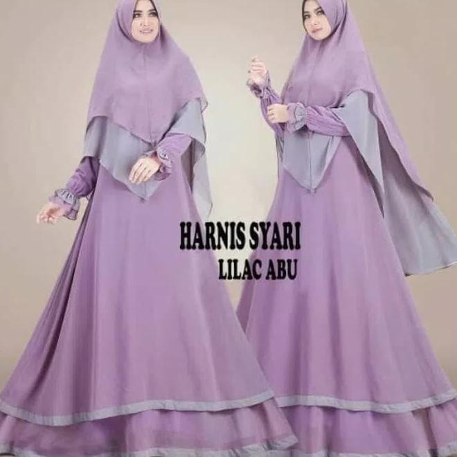 Gamis Harnis Syari Set Banyak Warna AF02 - Lilac Abu /Fashion Muslim Wanita