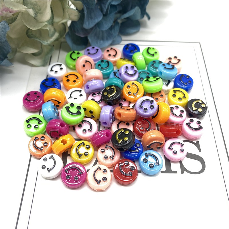 40 Pcs Manik-Manik Motif Smiley Face Warna-Warni Bahan Akrilik Ukuran 10mm Untuk Membuat Perhiasan Handmade DIY