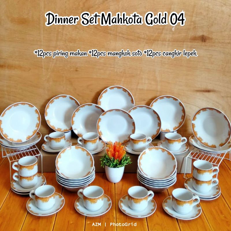 Dinner Set Mahkota Gold 04,09/Paket Piring Keramik/Paket Piring Mahkota/Piring Mahkota