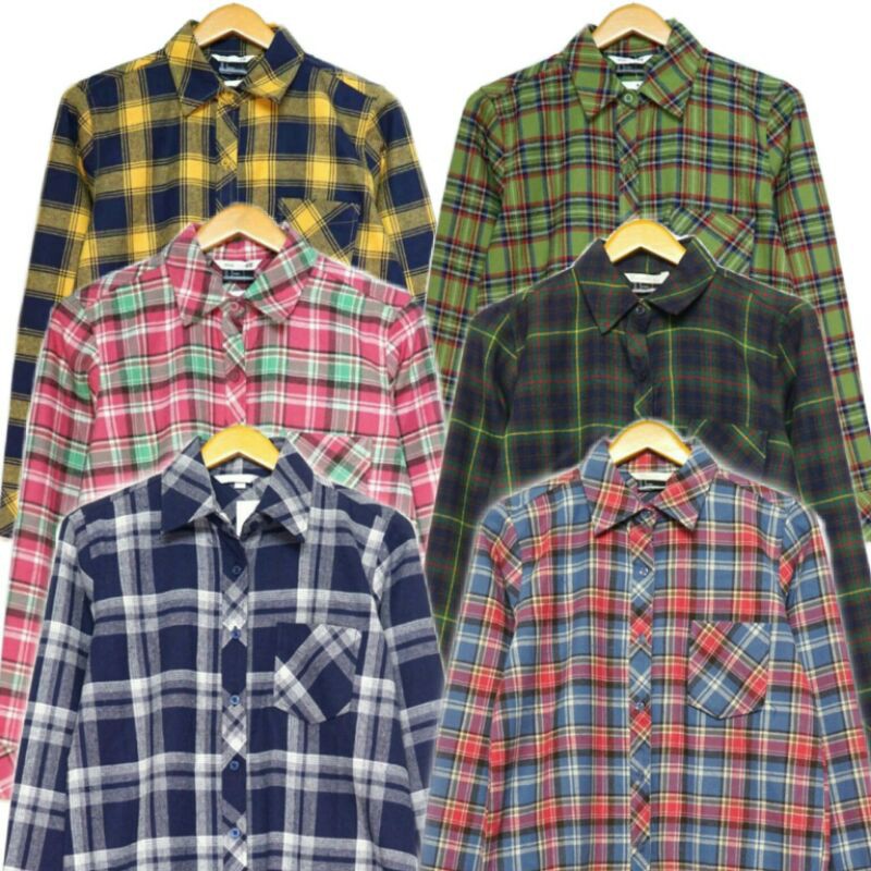 H&M flanel kemeja wanita kantor Hnm basic shirt longsleeve kerja casual/kemeja tartan kotak Formal