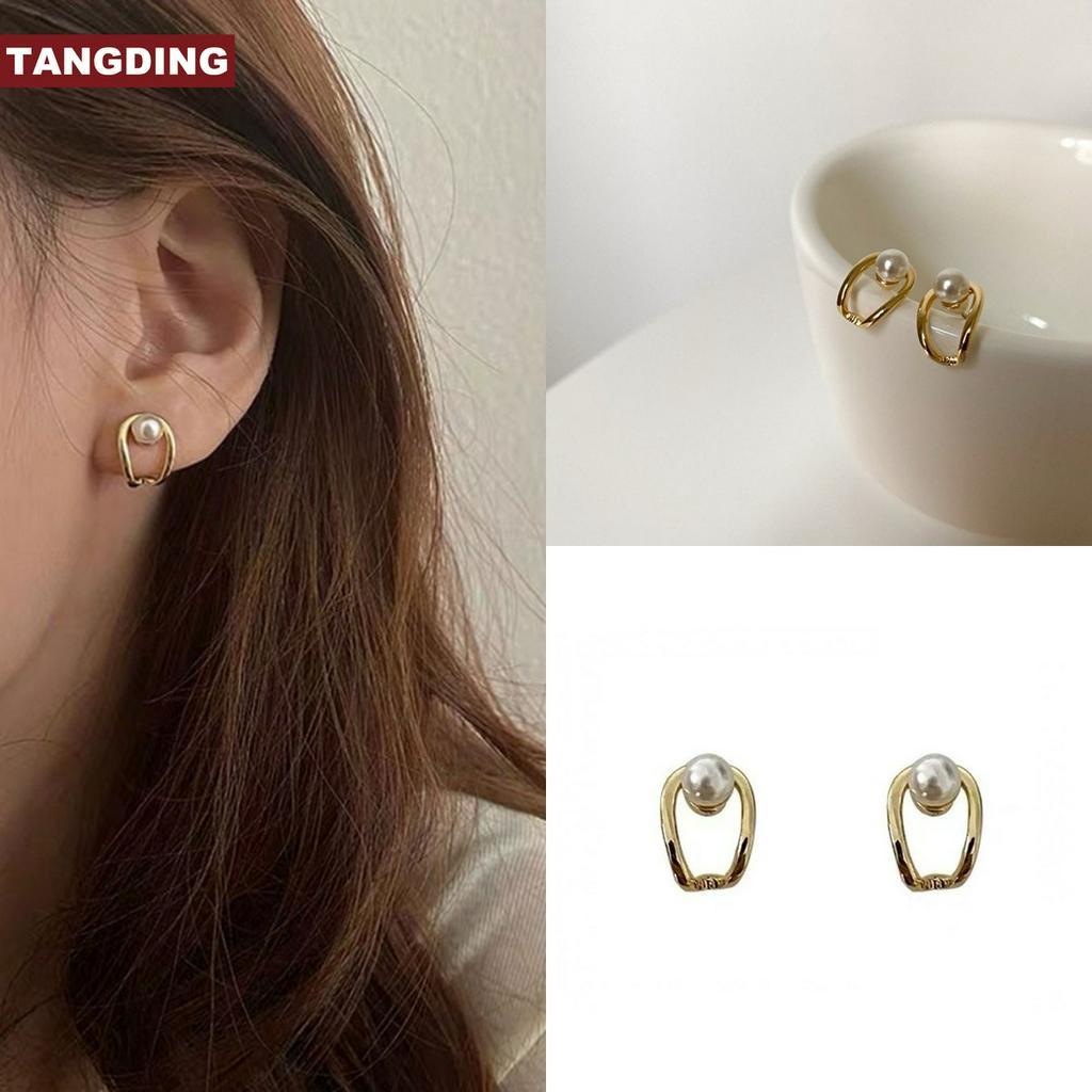 【COD Tangding】Korea Simple Small U Type Pearl Earring Fairy Beauty Girl Minimalist Small Earstuds Female