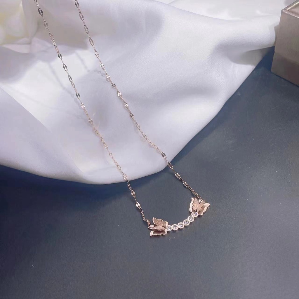 Kalung kupu enam zircon pecah kopi titanium korea anti karat