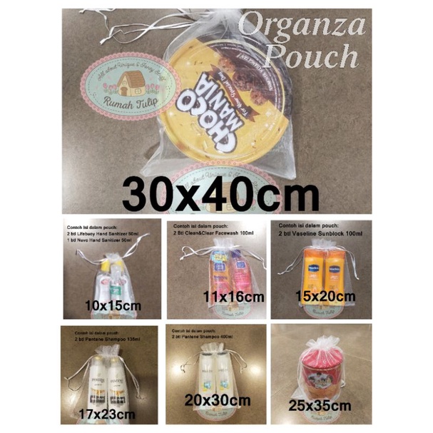 

Kantong Serut Organza Putih Aneka Size, Organza Bag, Organza Pouch