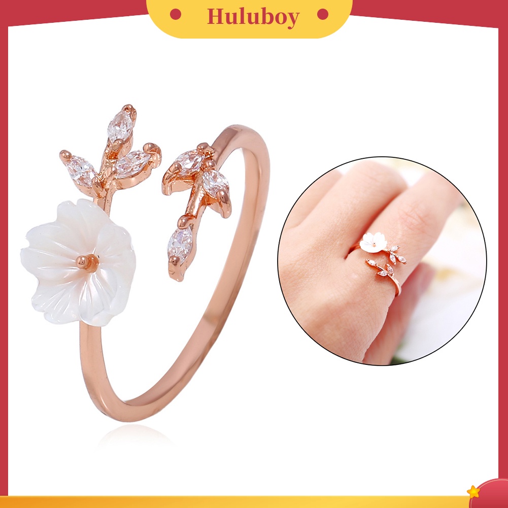 Hu Hu Hu Hu Hu Alat Bantu Pasang Kacamata♡ Cincin Wanita Model Terbuka Adjustable Desain Bunga Hias Zircon Untuk Pestahadiah