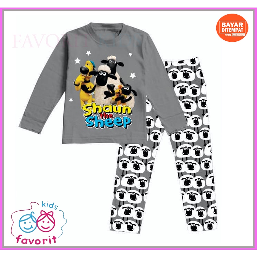 Favorit kids baju tidur piyama anak laki laki dan anak perempuan lengan panjang celana panjang motif Shaun the sheep