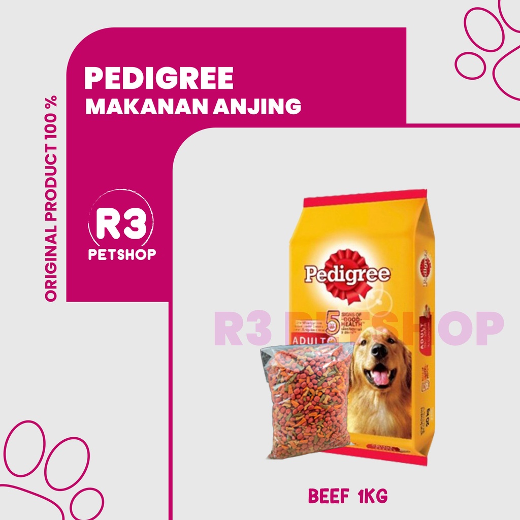 Makanan Anjing kering Pedigree 1kg Rasa beef/Chicken