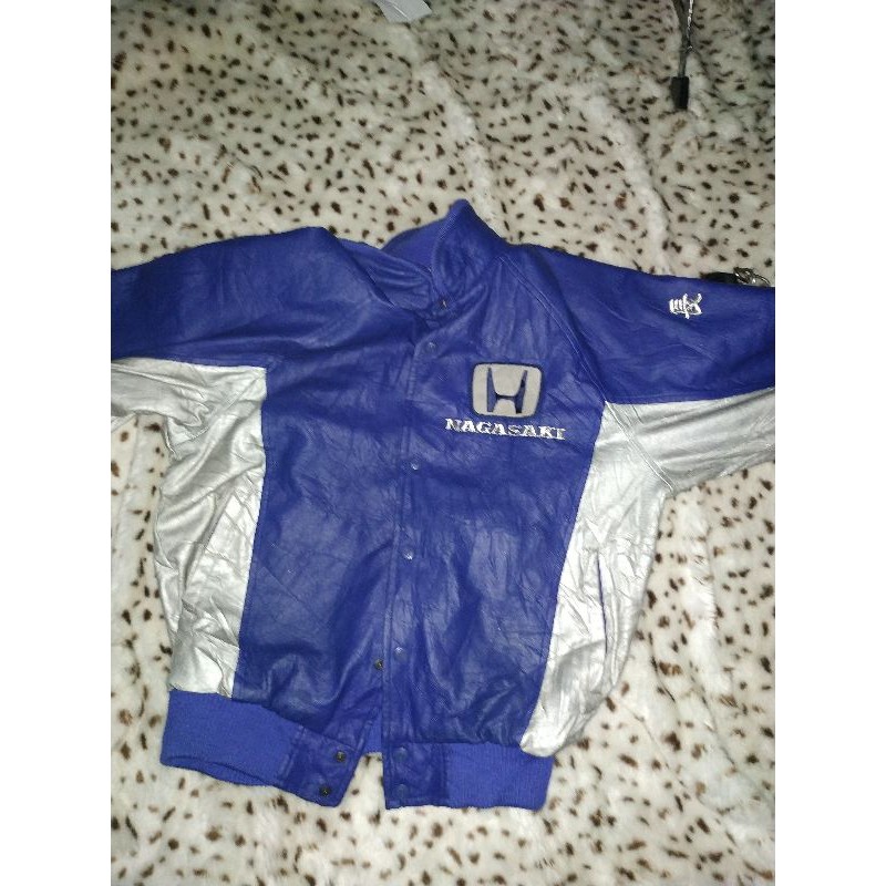 Vintage Nascar Leather Racing Jacket Honda merk ZETT baseball SIZE XL