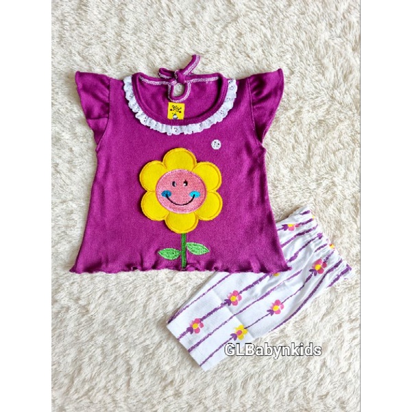 Setelan Anak Bayi Cewek CP Bunga Bordir All Size 0-6 Bulan 100%Katun SNI [Ecer]