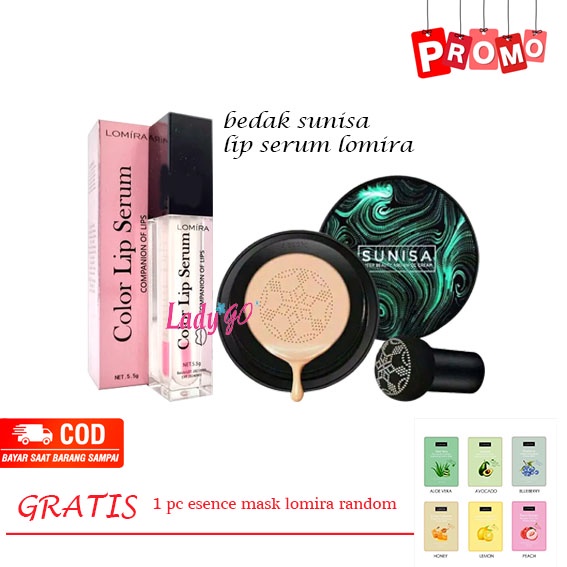 Paket Make up 2in Bedak sunisa Plus Lipserum Lomira (Gratis Masker Wajah )