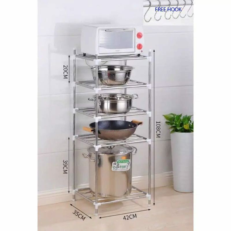 Rak dapur 5 susun Stainless steel/ rak panci portable pan tree