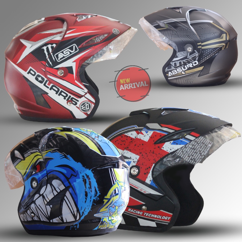 Helm Half Face MLA JP5 Motif Kaca Single Visor Clear Untuk Pria Dan Wanita Dewasa COD