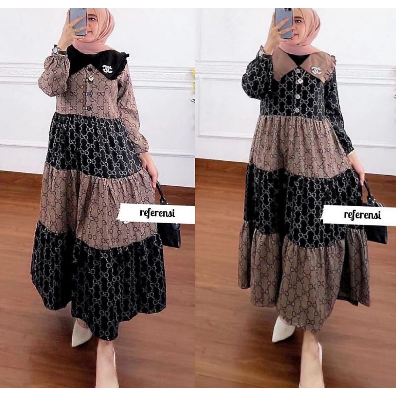 MIDI DRESS GUCCI RAYON ORIGINAL REMPEL KANCING ATAS BUSUI TALI SAMPING MUSLIM WANITA GUCI DASTER