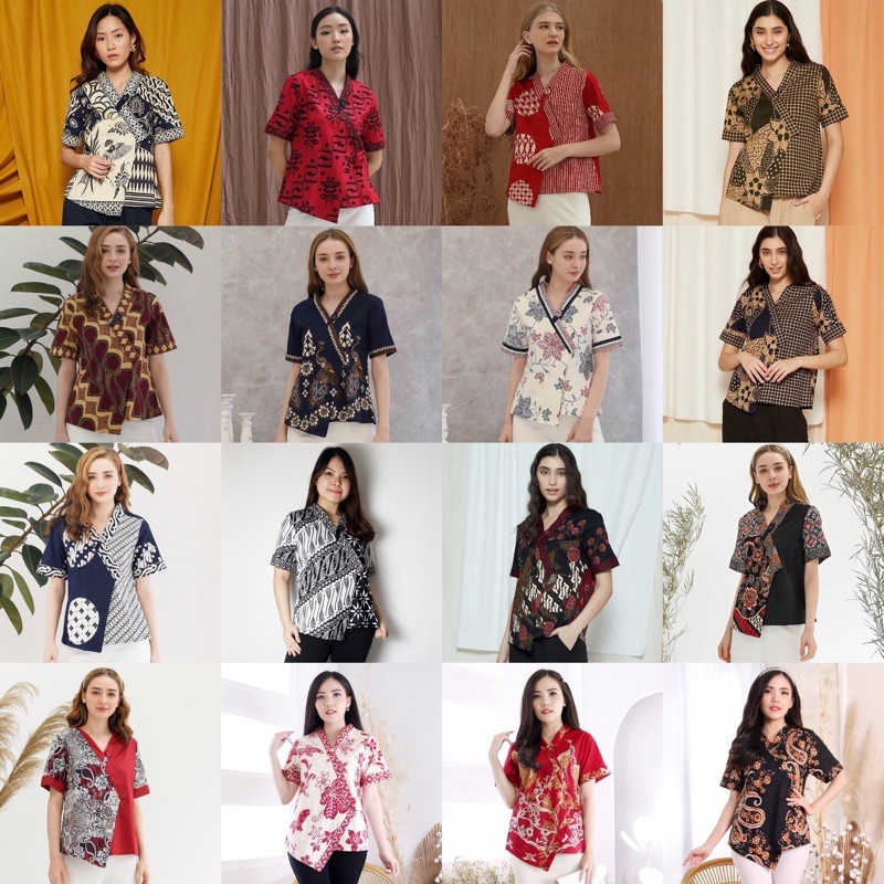 Evercloth Blouse batik Kimono BUBU TOP - Atasan Batik Wanita Blouse Wanita / 020 / 267 / MIX