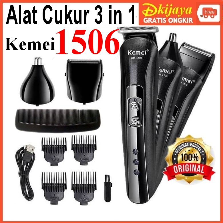 Kemei 1506 Alat Cukur 3in1 Shaver Bulu Kumis Jenggot Hidung Kuping KM1506 KM1407 1407 ORIGINAL