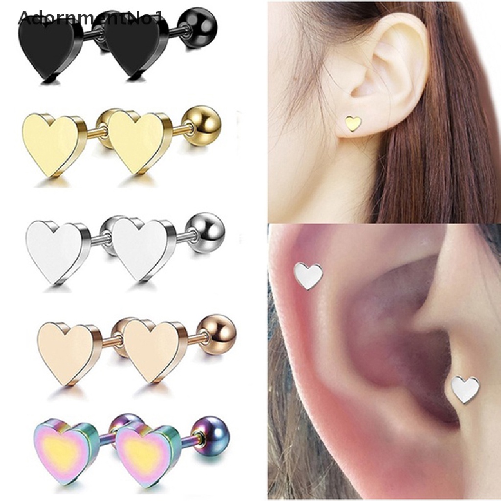 (AdornmentNo1) 1pc Anting Tusuk Bentuk Hati Bahan Stainless Steel Untuk Wanita