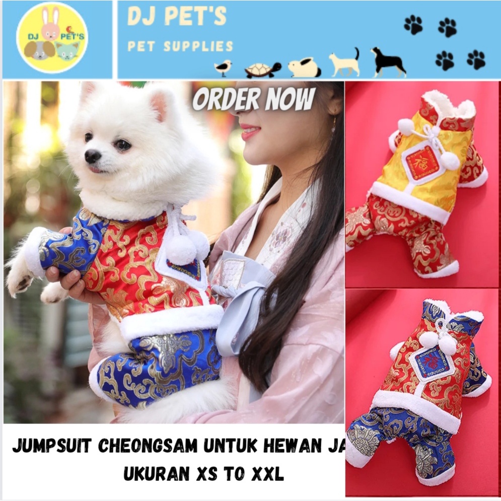 baju cheongsam imlek anjing dan kucing jantan premium jumpsuit imlek CNY21