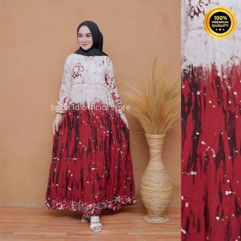 Gamis Twill Rayon Malaman Terbaru Kekinian Busui | Gamis Tiedye NEW-WHITE MAROON