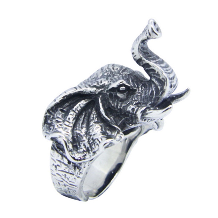 Cincin Stainless Steel 316L Motif Gajah Warna Gold / Silver untuk Pria