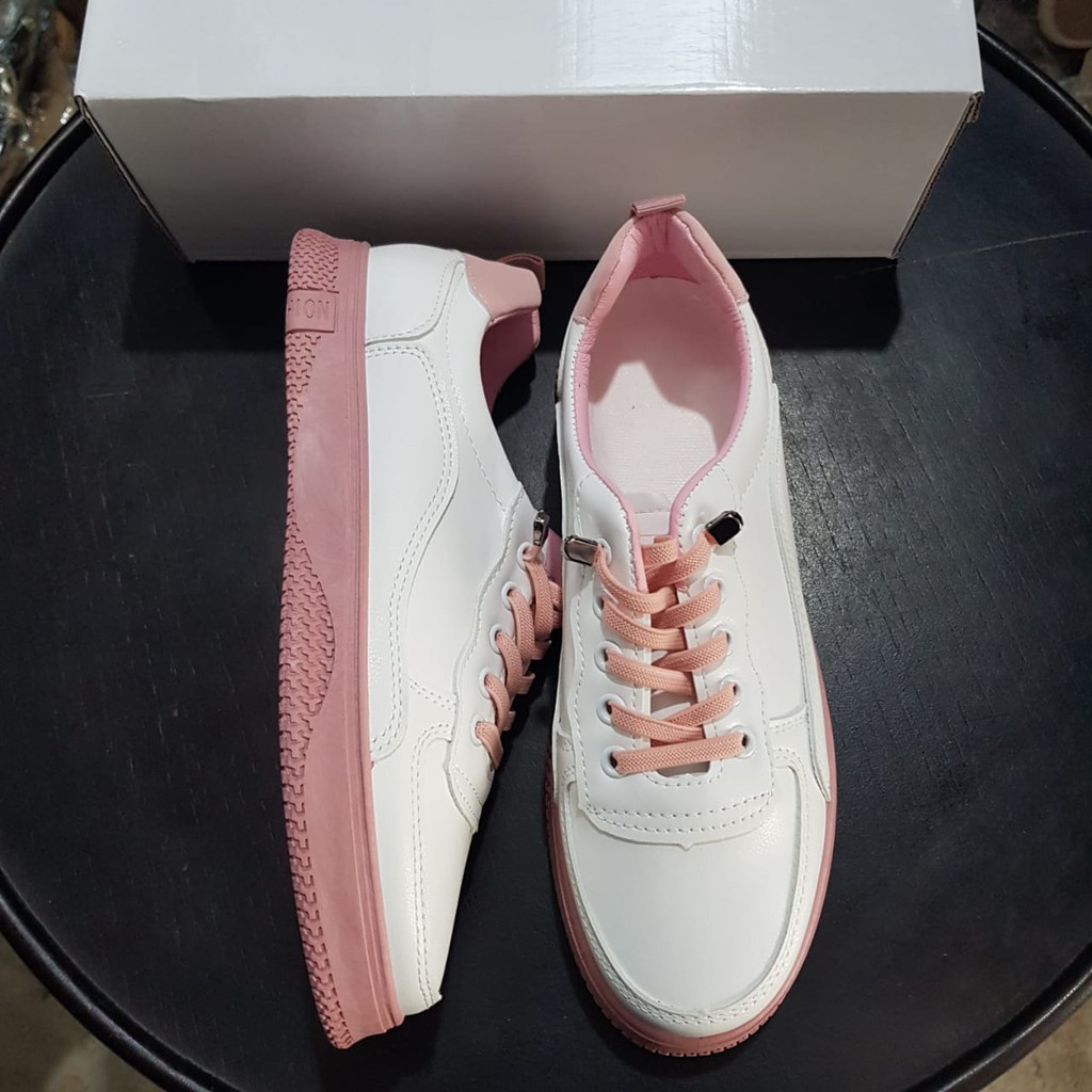 [✅RESTOCK] BEST SELLER JKS2404 Leather Sneakers wanita import-pink