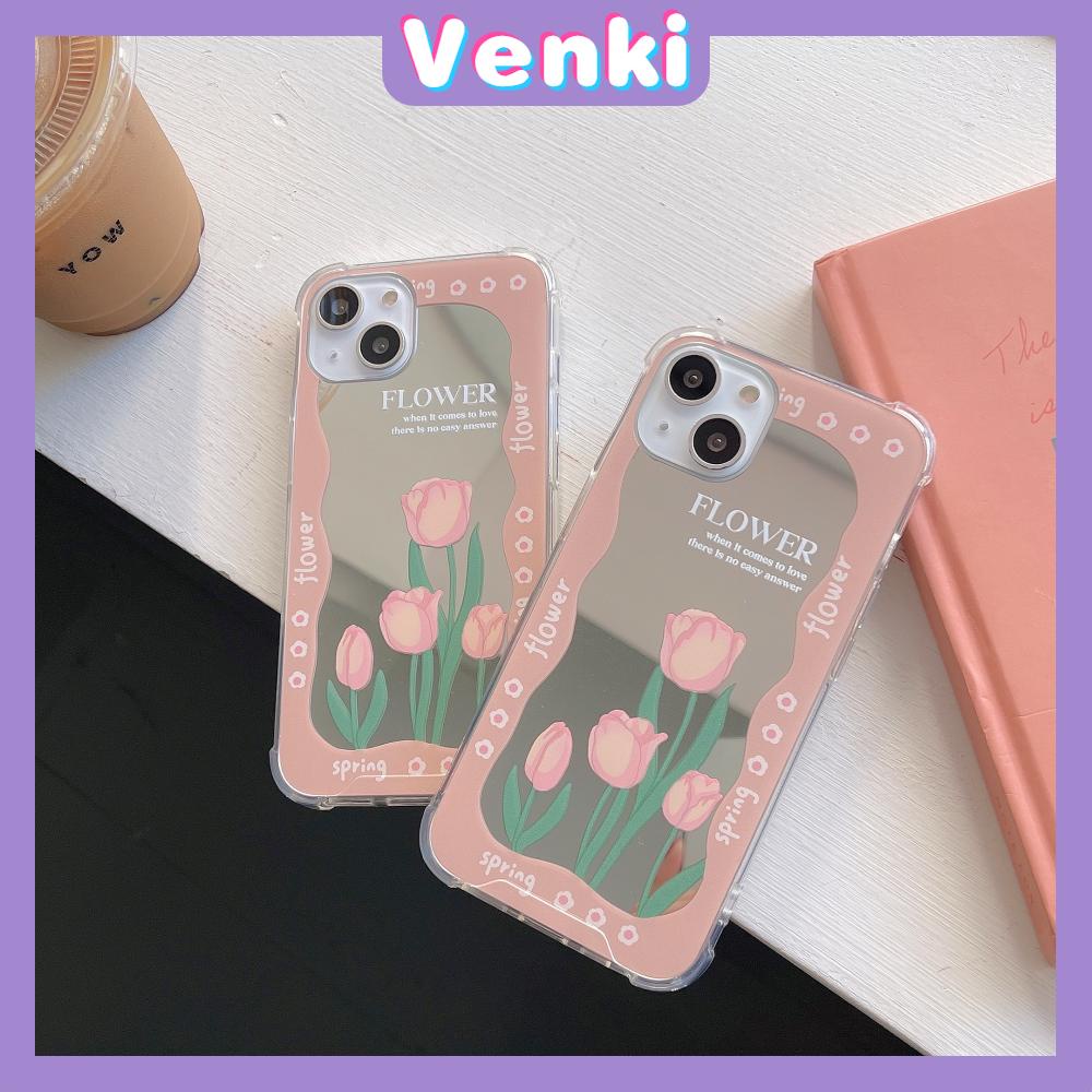 iPhone Case Acrylic HD Makeup Mirror Airbag Shockproof Protection Camera Green Pink Flowers Compatible For iPhone 11 iPhone 13 Pro Max iPhone 12 Pro Max iPhone 7 Plus iPhone xr