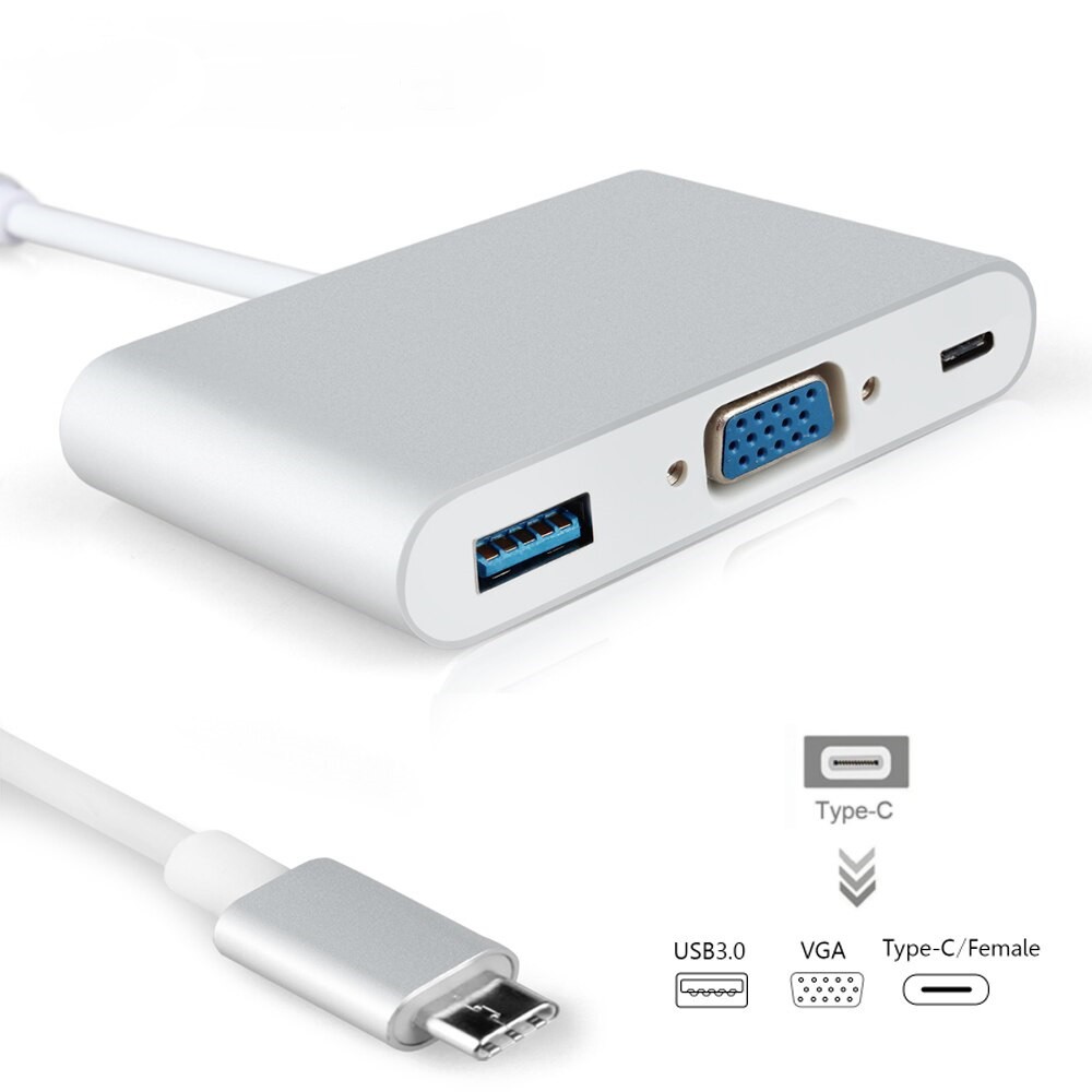 Konverter Type c to Usb 3.0 Vga Pd type-c female 3in1 - Converter Usb-c to 3 in 1