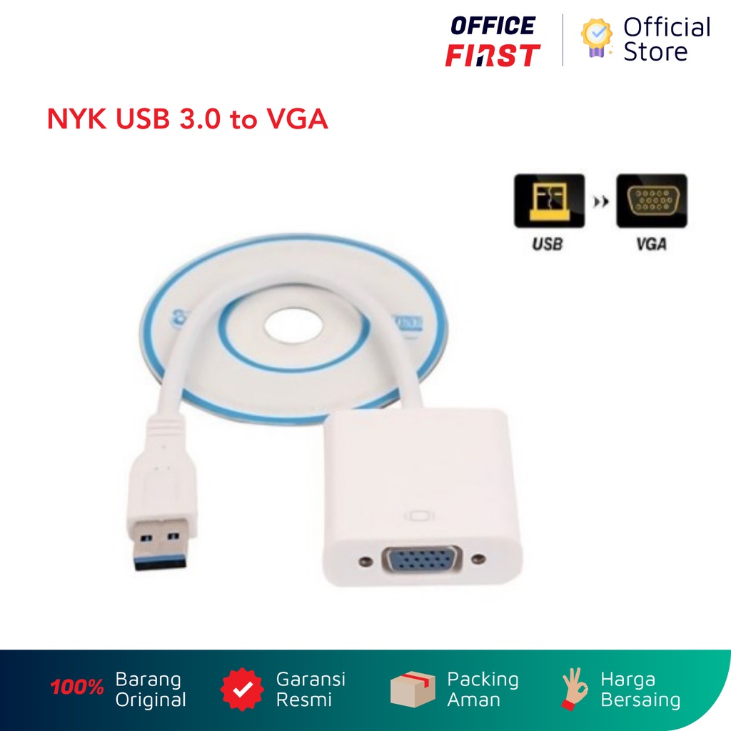 NYK USB 3.0 to VGA Converter Konektor / Kabel Konverter USB 3 ke VGA