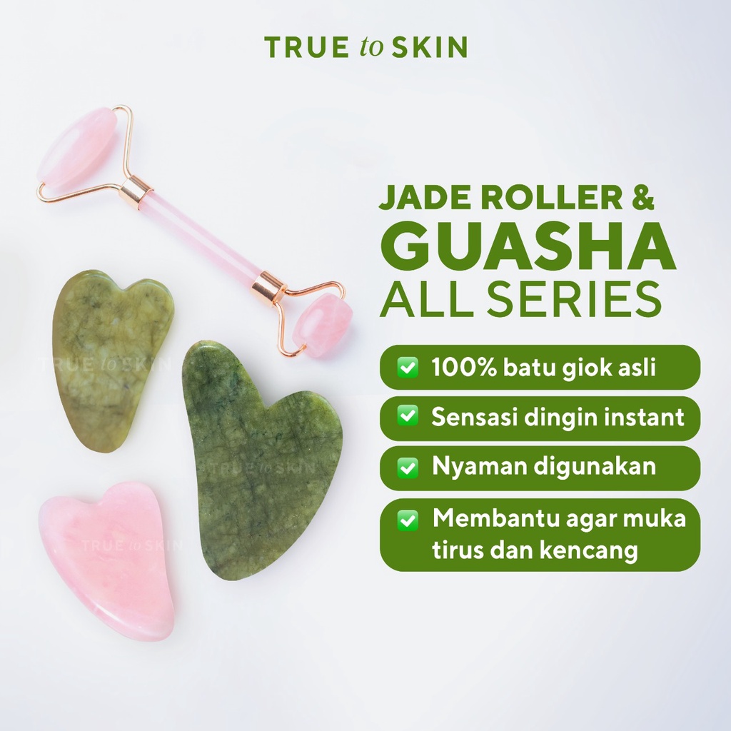 True to Skin Jade & Rose Quartz Guasha and Face Roller (Batu Giok Asli)