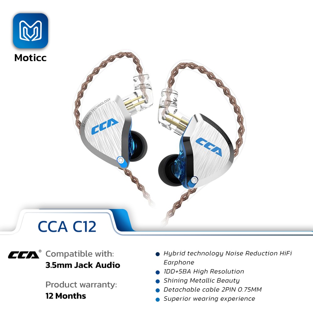 [Garansi 1 Tahun] CCA C12 with Mic Earphone 6 Driver 5BA +1DD Metal Faceplate