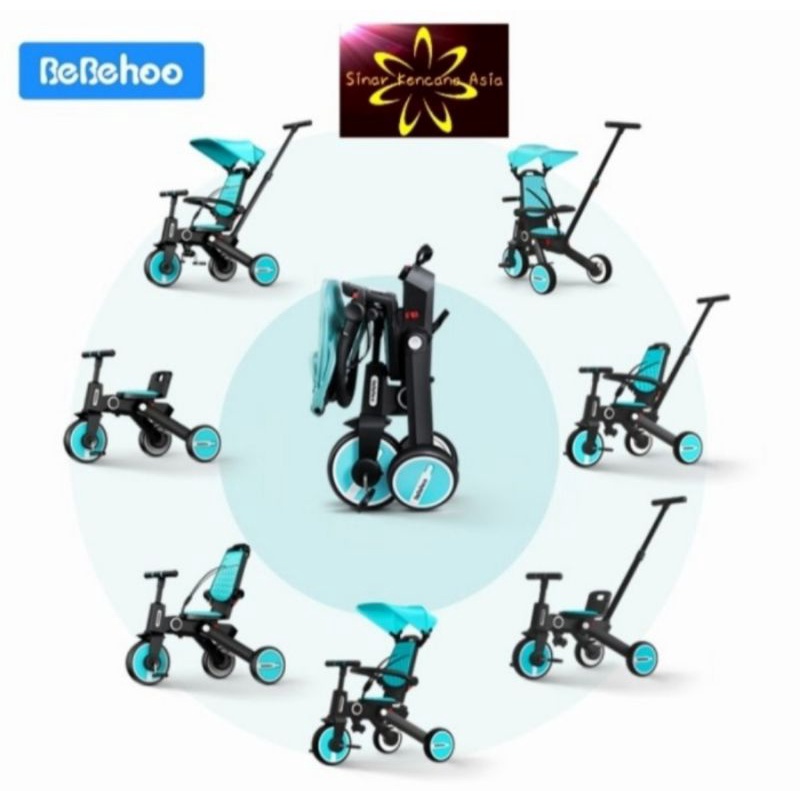 (Model Terbaru)Bebehoo Generasi2 7 in 1 Stroller Sepeda Roda Tiga Lipat/Folding Trike/Trycycle Bayi