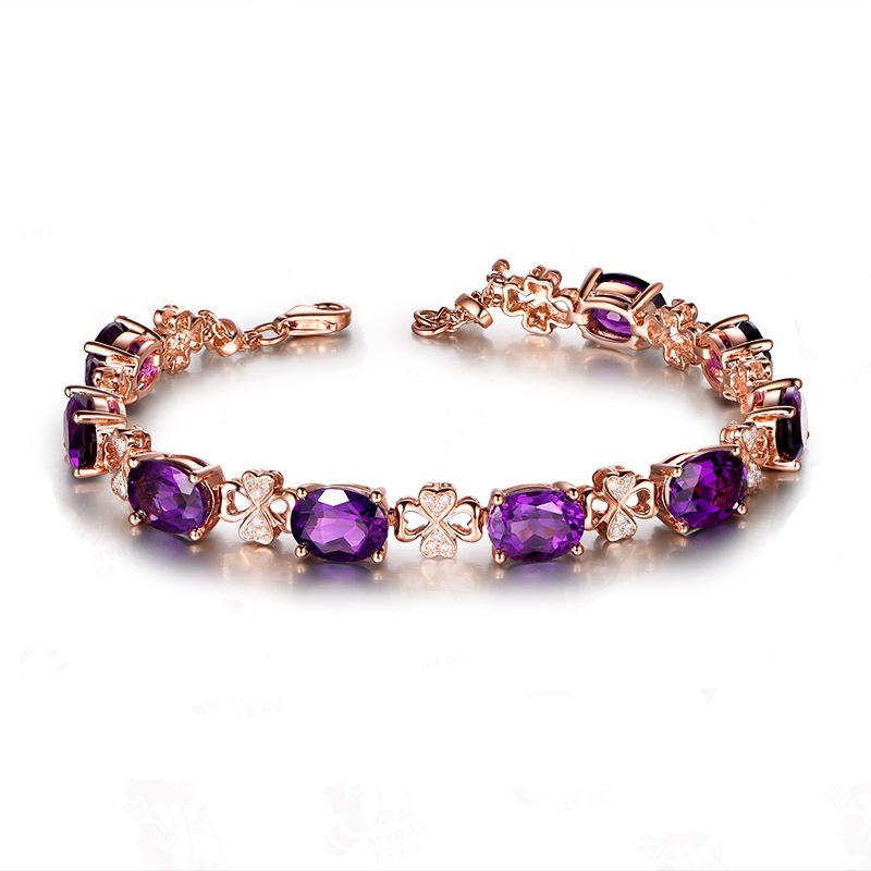 Set Gelang Batu Permata Zirkon Amethyst Sintetis Bahan Stainless Untuk Aksesoris