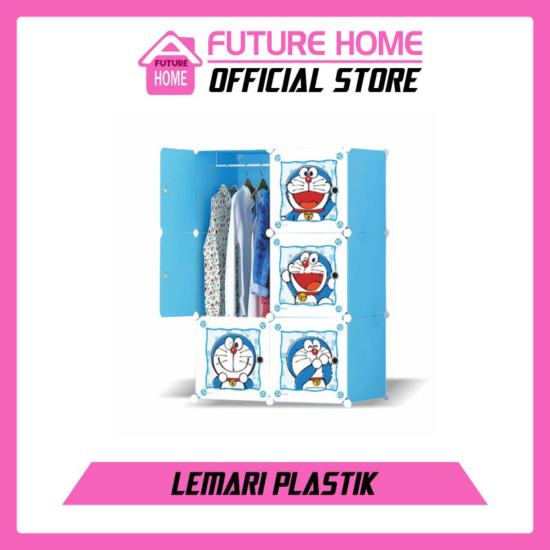 Lemari Pakaian Rak Serbaguna Susun Plastik Rak 6 Pintu+1 gantung Baju portable karakter anak