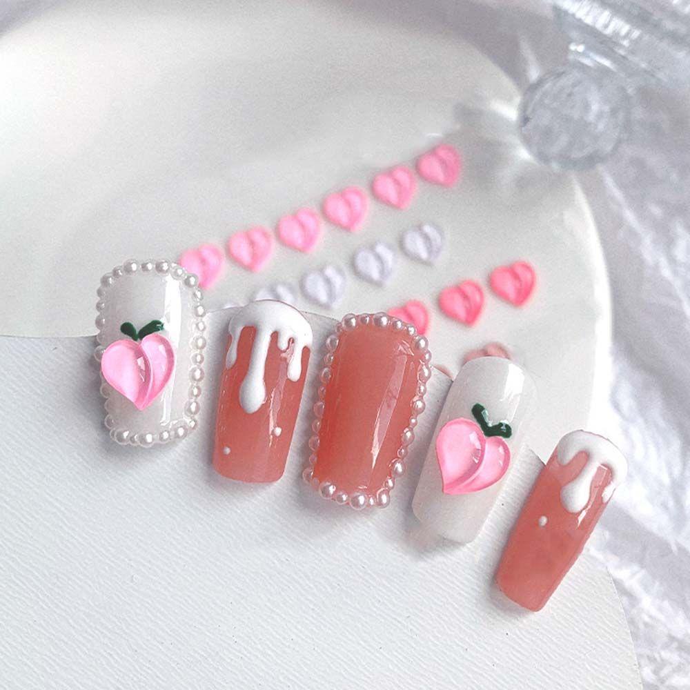 AUGUSTINA Agustina Perhiasan Kuku Berbentuk Hati Gaya Jepang Permen Warna Bengkok Aurora Symphony Peach Heart DIY Nail Art Ornamen