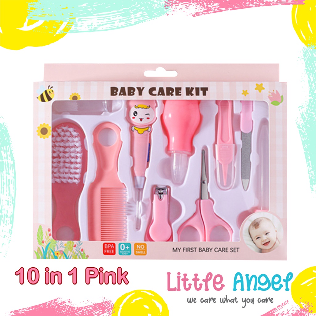 BABY CARE NAIL KIT SET Alat Perawatan Bayi 10in1 Sisir Gunting Bayi Hadiah Lahiran Newborn Gift COD-10 in 1 Pink